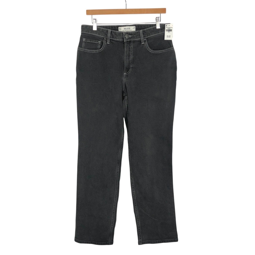 NWT Hollister Curvy High Rise Straight Jeans Size 10/30 Faded Black Dark Wash